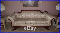 Duncan Phyfe Style Sofa withCherrywood Carved Trim and Claw Feet. Multi-colored