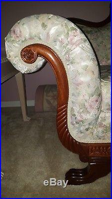 Duncan Phyfe Style Sofa withCherrywood Carved Trim and Claw Feet. Multi-colored