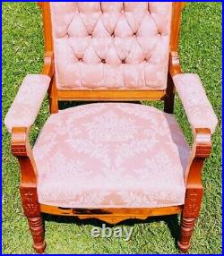 EASTLAKE Sofa & Chair Antique Victorian Furniture Carved Walnut Settee Loveseat