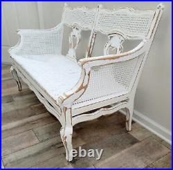 Early 1900's RARE Country French Provincial Cane Accent and Rush Loveseat Settee