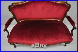 Early 20th C. French Louis XV Style Shell Carved Mahogany Sofa Settee Red Fabric
