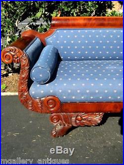 Early American Classical Sofa Circa 1825 Mahogany with Hairy Paw Feet & casters