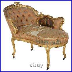 Early Antique French Rococo Vernis Martin & Giltwood Half-Recamier Settee 19th C