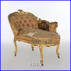 Early Antique French Rococo Vernis Martin & Giltwood Half-Recamier Settee 19th C