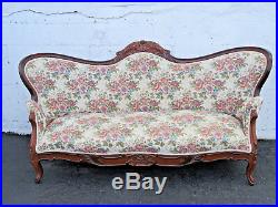 Early Victorian 1880s Hand Carved Rosewood Sofa Couch 8807