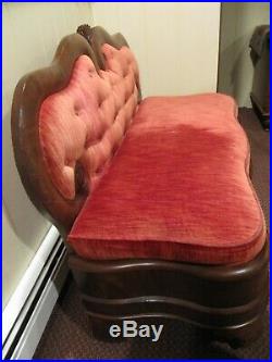 Early Victorian Mahogany Love Seat with Red Velvet Upholstery Family Heirloom