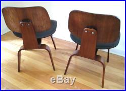 Early and rare eames walnut leather dcw pair 5-2-4 1952