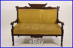 Eastlake Style Victorian Antique Settee Love Seat Walnut Wood Parlor Bench