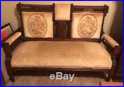 Eastlake Victorian Antique Settee Love Seat Carved Wood Parlor Bench 19th cent