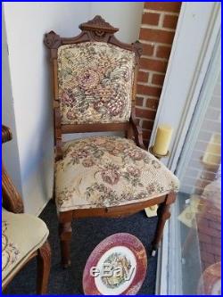 Eastlake parlor set, 3 pieces, good condition, setee and 2 chairs, floral fabric