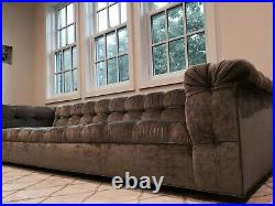Edward Wormley for Dunbar Button Grey Velvet Tufted Party Sofa
