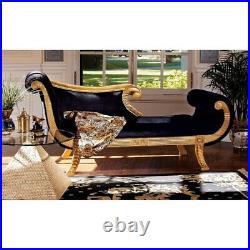 Egyptian Revival Neoclassical Ebony Upholstery Gold Gilded Mahogany Chaise