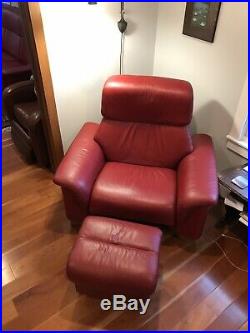 Ekornes Stressless Leather Reclining Paradise High Back 8 FT Sofa & Chair Red