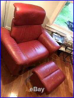 Ekornes Stressless Leather Reclining Paradise High Back 8 FT Sofa & Chair Red