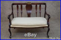 Elegant Antique Rose Carved Victorian Settee Love Seat Window Bench Mahogany