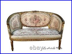 Elegant French Loveseat in Louis XVI Style Original Upholstery Fabric