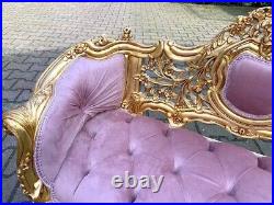 Elegant Vintage French Louis XVI Style Settee in Rose Velvet With Gilded Beech