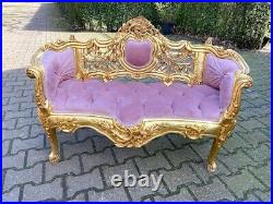 Elegant Vintage French Louis XVI Style Settee in Rose Velvet With Gilded Beech