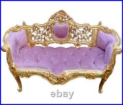 Elegant Vintage French Louis XVI Style Settee in Rose Velvet With Gilded Beech