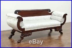 Empire 1830 Antique Mahogany Sofa, Acanthus & Lion Paw Carving, New Upholstery