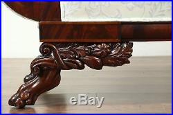 Empire 1830 Antique Mahogany Sofa, Acanthus & Lion Paw Carving, New Upholstery