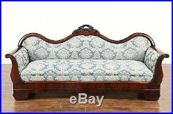 Empire 1840's Antique Carved Mahogany Sofa, New Upholstery