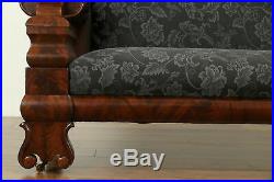 Empire Antique 1825 Flame Mahogany Classical Sofa, New Black Upholstery #30848