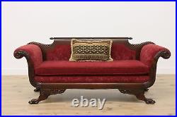 Empire Antique Carved Mahogany Sofa or Couch, Paw Feet #50117