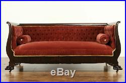 Empire Antique Hall Bench or Sofa, Paw Feet, Recent Upholstery #31594