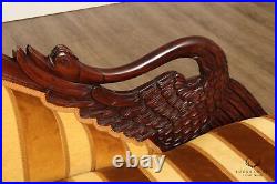 Empire Style Mahogany Swan Carved Fainting Couch Chaise Lounge