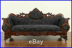 Empire Victorian Transitional Carved Mahogany Sofa, New Upholstery #32087