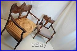 English Edwardian Mahogany Inlaid Settee and Matching Chair, Circa 1910s
