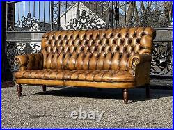 English High Back Tufted Leather Chesterfield Sofa By FLEMING & HOWLAND