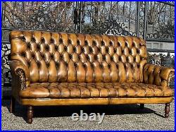 English High Back Tufted Leather Chesterfield Sofa By FLEMING & HOWLAND