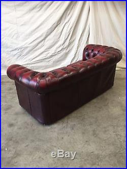 English Red Leather Chesterfield Sofa Couch