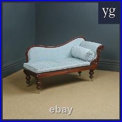 English Victorian Mahogany Upholstered Chaise Longue Settee Sofa Couch (c. 1850)