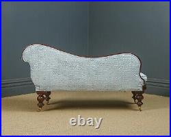 English Victorian Mahogany Upholstered Chaise Longue Settee Sofa Couch (c. 1850)