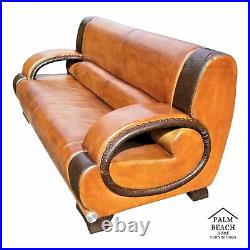 Exceptional Vintage Italian Custom Made Leather & Crocodile Skin Sofa