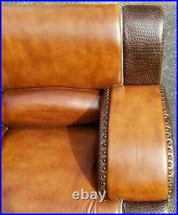 Exceptional Vintage Italian Custom Made Leather & Crocodile Skin Sofa