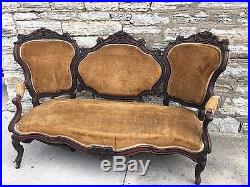 Exceptional Walnut Victorian Triple Back Sofa Settee Hand Carved High Grade
