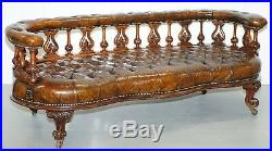 Exceptionally Rare 1840's Fully Restored Chesterfield Brown Leather Sofa Bench