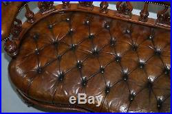 Exceptionally Rare 1840's Fully Restored Chesterfield Brown Leather Sofa Bench