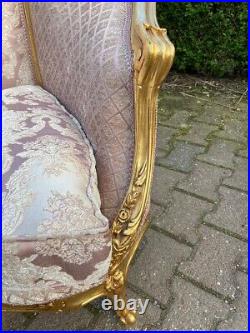 Exquisite 1900s French Louis XVI Pink Damask Corbeille Settee, Restored Elegance