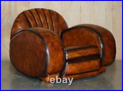 Exquisite Antique Art Deco 1920's Restored Brown Leather Sofa & Armchair Suite
