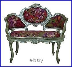 F53513EC French Louis XV Style Silver Leaf Finish Small Settee