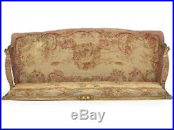 FRENCH ANTIQUE SOFA Louis XV Carved Aubusson Upholstered Settee Canape c. 1890