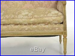 FRENCH ANTIQUE SOFA Upholstered Settee Loveseat Louis XVI Style, White Painted