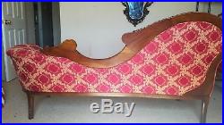 Fainting Couch, Crimson Gold, Reupholstered, Antique Victorian style