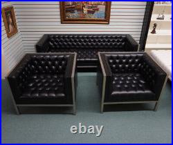 Fantastic Amsterdam Transitional sofa and 2 arm chairs antique silver and black