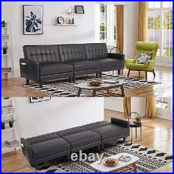 Faux Leather Futon Sofa Bed Couch Sleeper Convertible Foldable Loveseat Sofa Set
